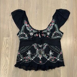 Free People Floral Embroidered Top